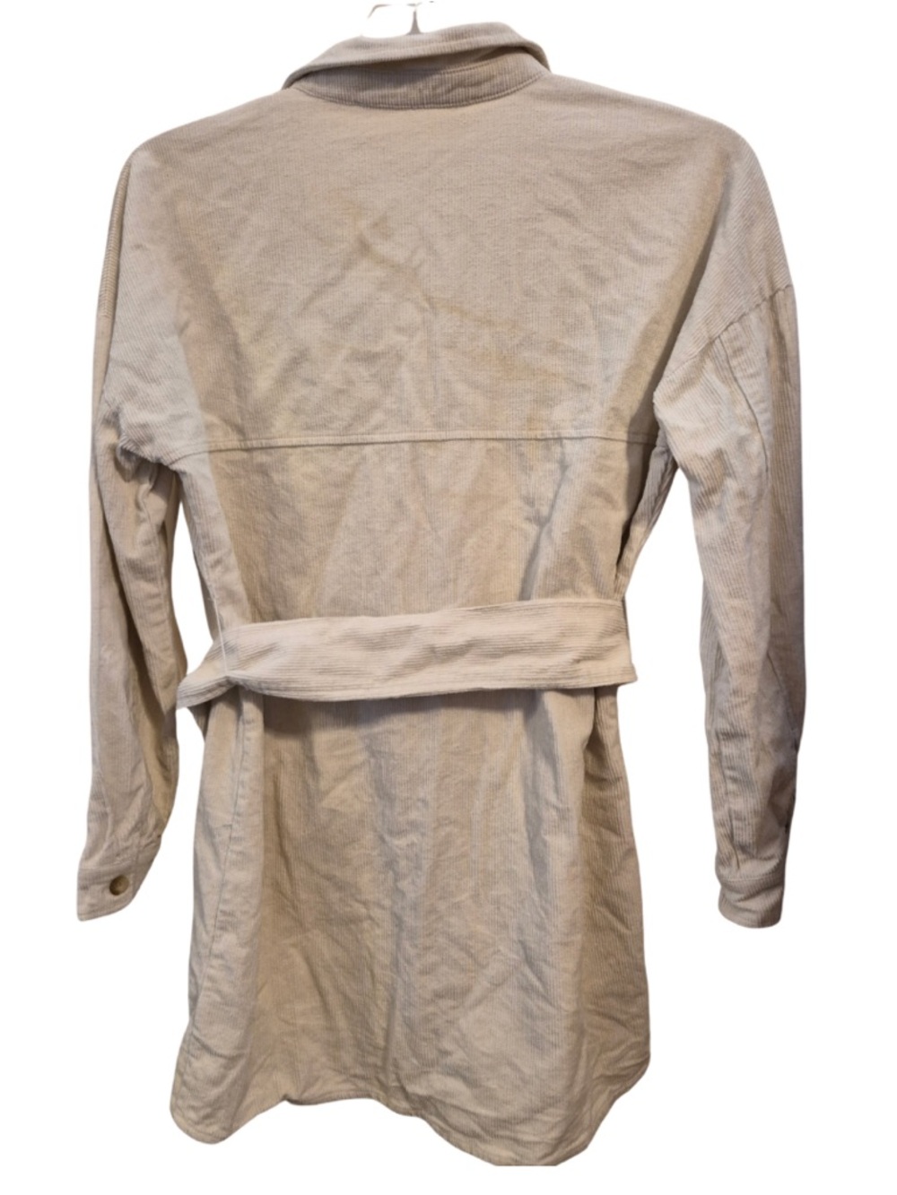 12th Tribe x SaltyBlonde Ivory Cotton Corduroy Long-Sleeve Belted Shirt Dress - Picture 4 of 9
